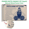 Natural wood framed cheerleading wall art with a distressed navy and cream design