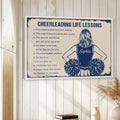 Framed cheerleading wall art displayed on a light wood-paneled wall in a home setting