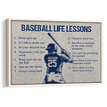 Framed baseball wall art featuring a batter silhouette and motivational baseball life lessons