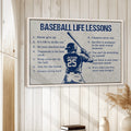 Baseball wall art displayed on a light wood-paneled wall in a bright home interior