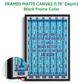 Black framed swimming canvas wall art with blue pool lanes and a detailed edge close-up