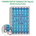 White framed swimming canvas wall art featuring pool lanes and a close-up of the wrapped edge