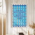 Swimming wall art displayed in a bright home with white paneling and neutral decorative accents