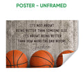 Unframed basketball poster featuring three orange basketballs and an inspirational message