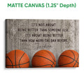 Matte canvas basketball wall art with three orange basketballs and a textured gray background