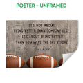 Unframed football poster featuring three footballs and a motivational message on a textured gray background