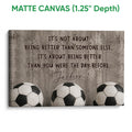 Matte canvas soccer wall art featuring three soccer balls and bold inspirational lettering
