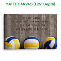 Matte canvas volleyball wall art with blue and yellow volleyballs and inspirational lettering