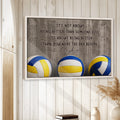 Volleyball wall art displayed on a white wood-paneled wall in a bright home interior