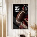 Football wall art displayed on a light wood-paneled wall in a cozy home setting