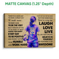 Matte canvas volleyball wall art with a purple player, volleyball, bold typography, and wrapped canvas edges