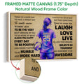 Natural wood framed volleyball canvas wall art displayed with a close-up of the wooden frame and canvas edge