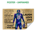 Unframed football poster featuring a colorful player illustration and motivational message