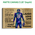 Matte canvas football wall art with a colorful player illustration and motivational typography