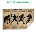 Unframed football poster featuring four player silhouettes on a vintage dictionary-style background