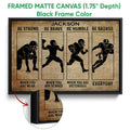 Framed football canvas wall art shown with a black frame and vintage motivational sports design