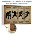 Framed football canvas wall art shown with a natural wood frame and distressed sports artwork