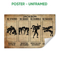 Unframed wrestling poster featuring four black silhouette wrestling scenes and motivational typography
