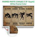 Framed wrestling canvas wall art shown with a white frame and close-up detail