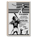 Framed softball wall art featuring a batter, American flag-inspired background, and father-daughter sports theme