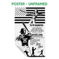 Unframed softball poster featuring a batter, motivational father-daughter message, and monochrome sports artwork