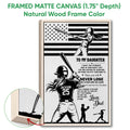 Natural wood framed softball wall art with batter artwork, motivational message, and close-up frame detail