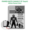 White framed football canvas wall art with American football imagery and father son message design