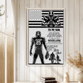 Framed football wall art displayed on a light wood wall in a bright home interior