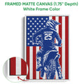 Framed matte canvas motocross wall art displayed with a white frame and close-up of the canvas edge