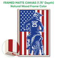 Framed matte canvas motocross wall art displayed with a natural wood frame and close-up detail