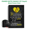 Black framed softball wall art with a yellow heart-shaped softball and bold white and yellow lettering