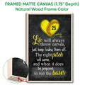 Natural wood framed softball wall art with a yellow heart-shaped softball on a black background