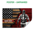 Unframed firefighter poster with a distressed patriotic flag background and firefighter illustration