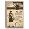 Framed basketball wall art with a player, basketball, stars, stripes, and an inspirational father-son theme