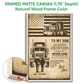 Natural wood framed trucker wall art featuring semi-trucks, an American flag, and vintage-inspired artwork