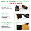 Police wall art format guide showing unframed poster, matte canvas, and framed canvas options