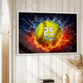 Softball wall art displayed in a bright home interior with white wood paneling and natural decor