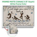 White framed volleyball canvas wall art featuring female players, volleyballs, butterflies, and soft floral accents