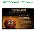 Matte canvas basketball wall art with a gallery-style presentation, court background and inspirational design