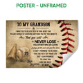 Unframed baseball poster featuring a vintage bat, baseball, red stitching, and inspirational artwork