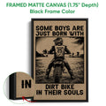 Framed motocross canvas wall art shown with a black frame and detailed dirt bike artwork
