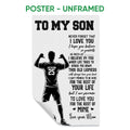 Unframed soccer poster with a player silhouette, soccer ball, and inspirational family message