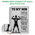 White framed soccer canvas wall art with a player silhouette and inspirational family message