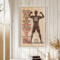Soccer wall art displayed in a bright room with white wood walls, natural decor, and a motivational design