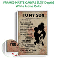 White framed basketball canvas wall art with a mother and son silhouette and warm vintage typography design