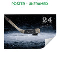 Unframed hockey poster showing a hockey stick and puck against a dark icy rink scene