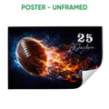 Unframed football poster featuring a dramatic ball with blue and orange flame-like energy