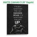 Matte canvas wrestling wall art featuring two wrestlers and distressed typography in black and white