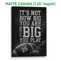 Matte canvas football wall art featuring bold distressed lettering, a football, and a helmet