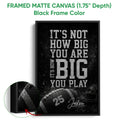 Black framed football canvas wall art with a textured football design and bold monochrome typography